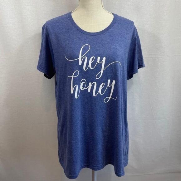 Anvil Women XL‎ Lightweight Soft Cotton Blend Blue hey honey T-Shirt NWOT - Picture 1 of 8